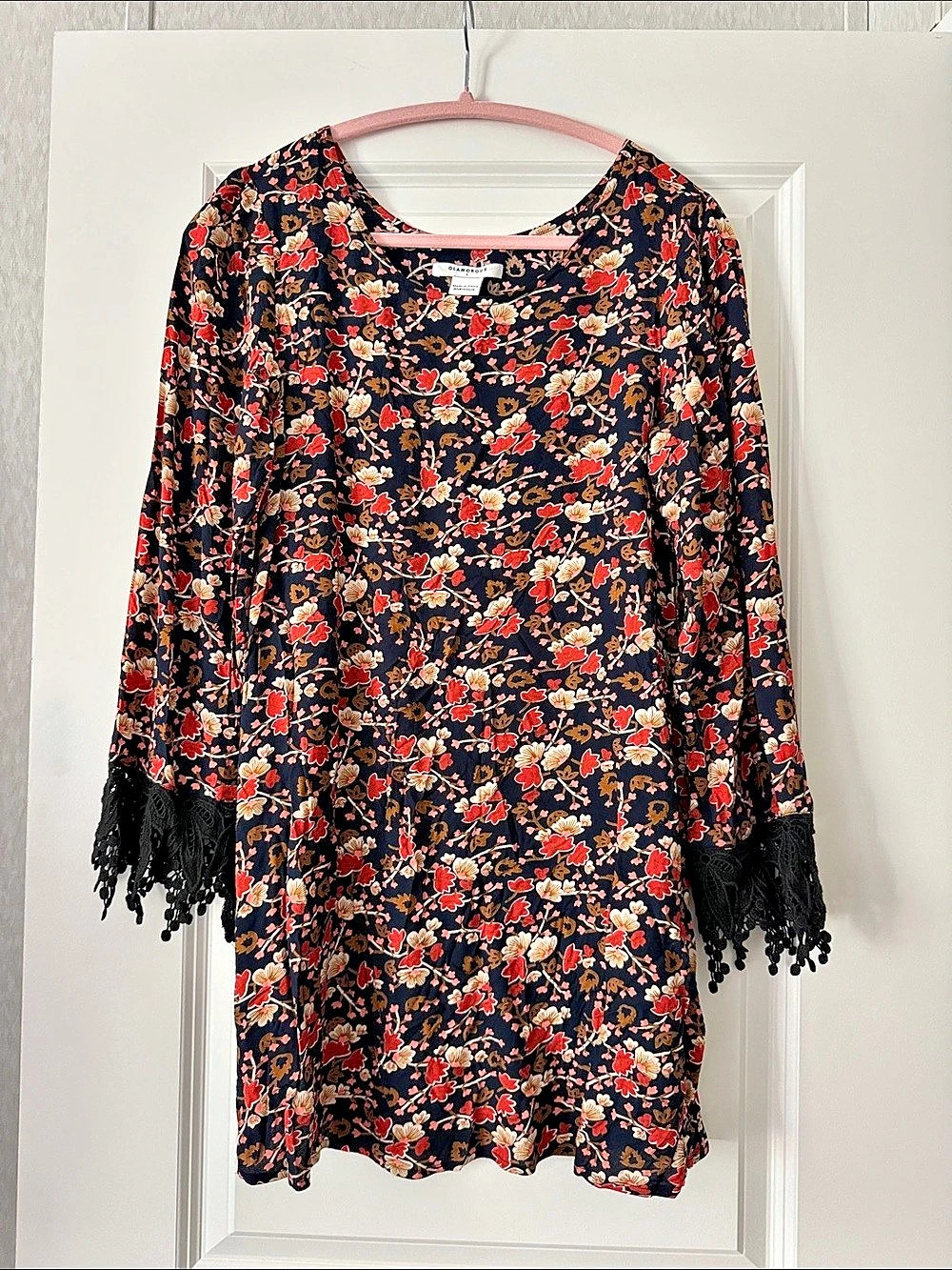 Glamorous Floral Mini Dress in Black & Red Like New
